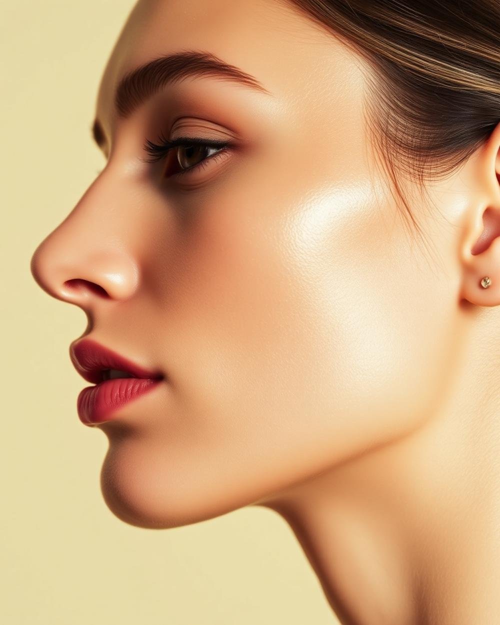 Perfil feminino com contorno facial definido